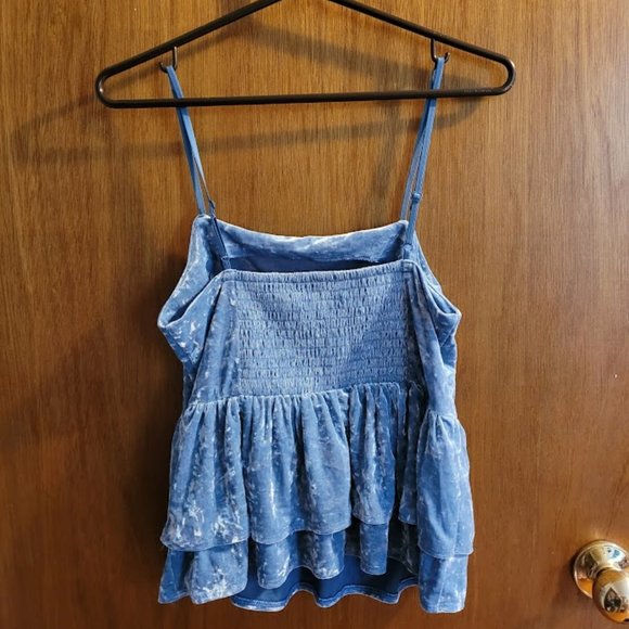NWOT American Eagle Blue Velvet Tiered Babydoll Top M - Picture 7 of 7